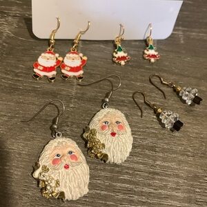 Four Pairs of Christmas Earrings Santa & Christmas Tree